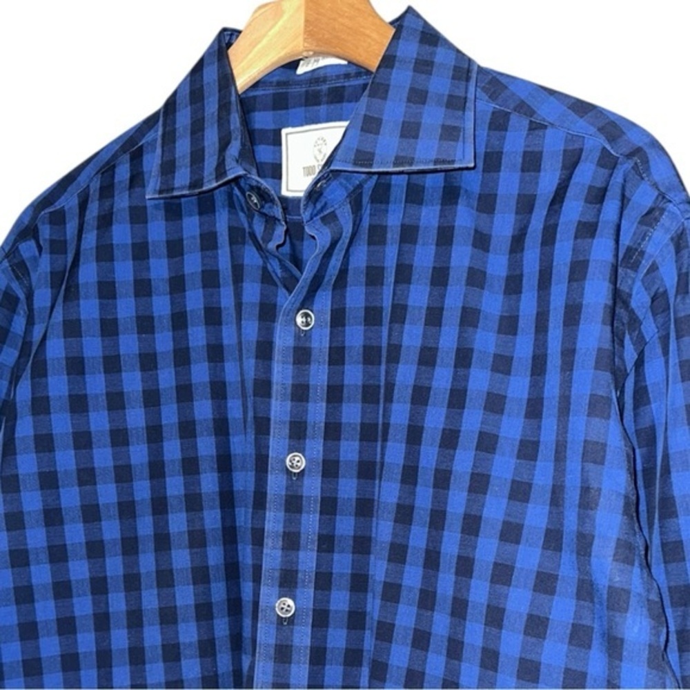 Todd Snyder Men’s 16 Blue Black Large Gingham Checkered Cotton Button Down Shirt